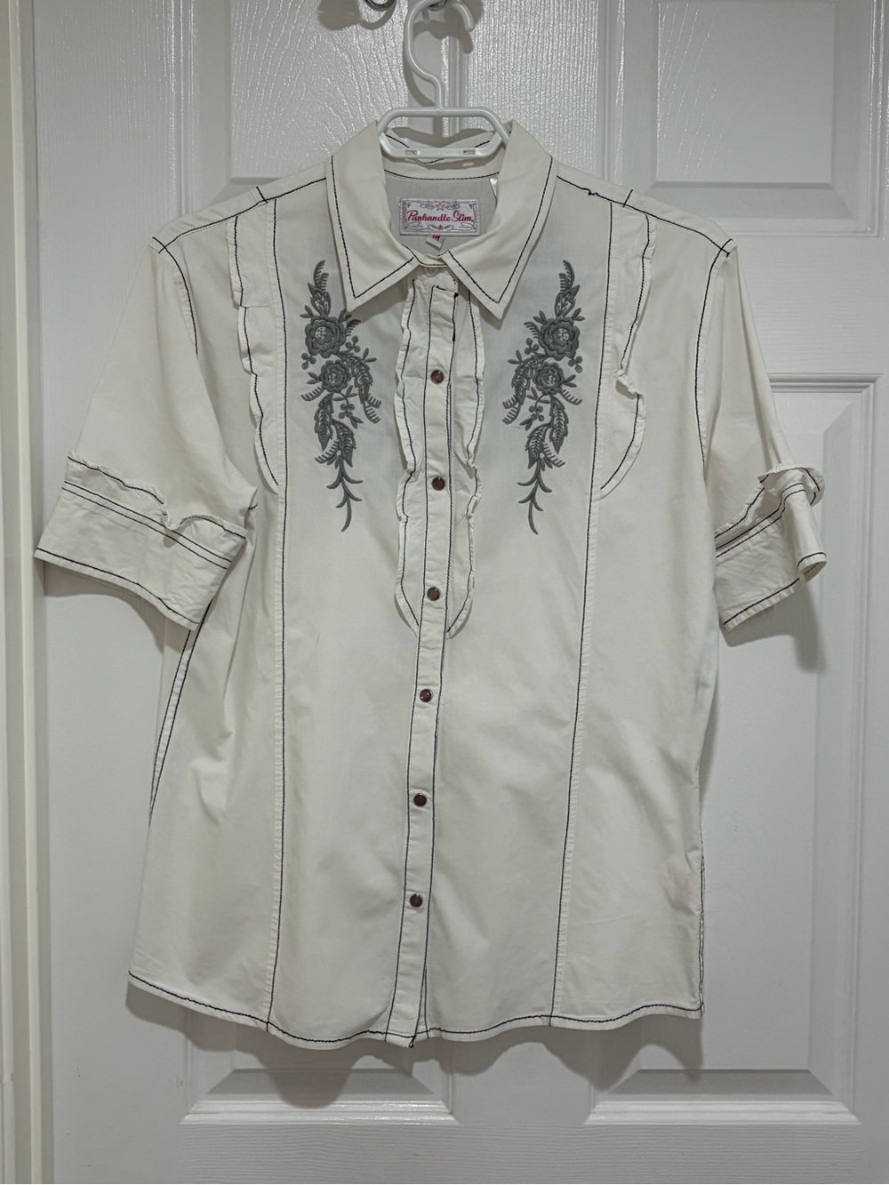 Women’s White Panhandle Slim Western Wear Top ~100% Cotton~Size Medium